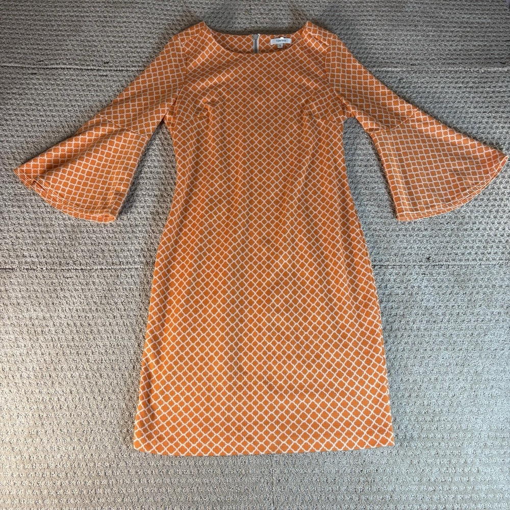 Tyler Boe Jenny Bell Sleeve Orange & White Geometric Print Zip Up Dress Sz Small